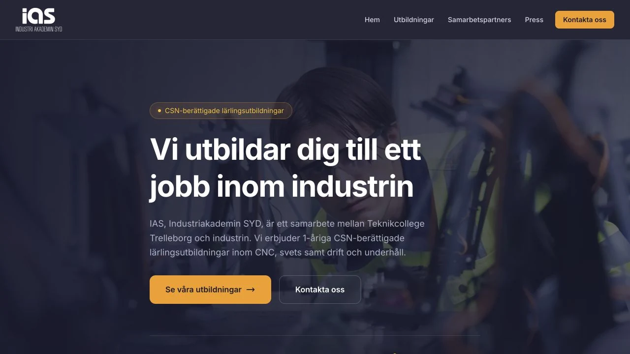 Startsidan för Industriakademin Syd.