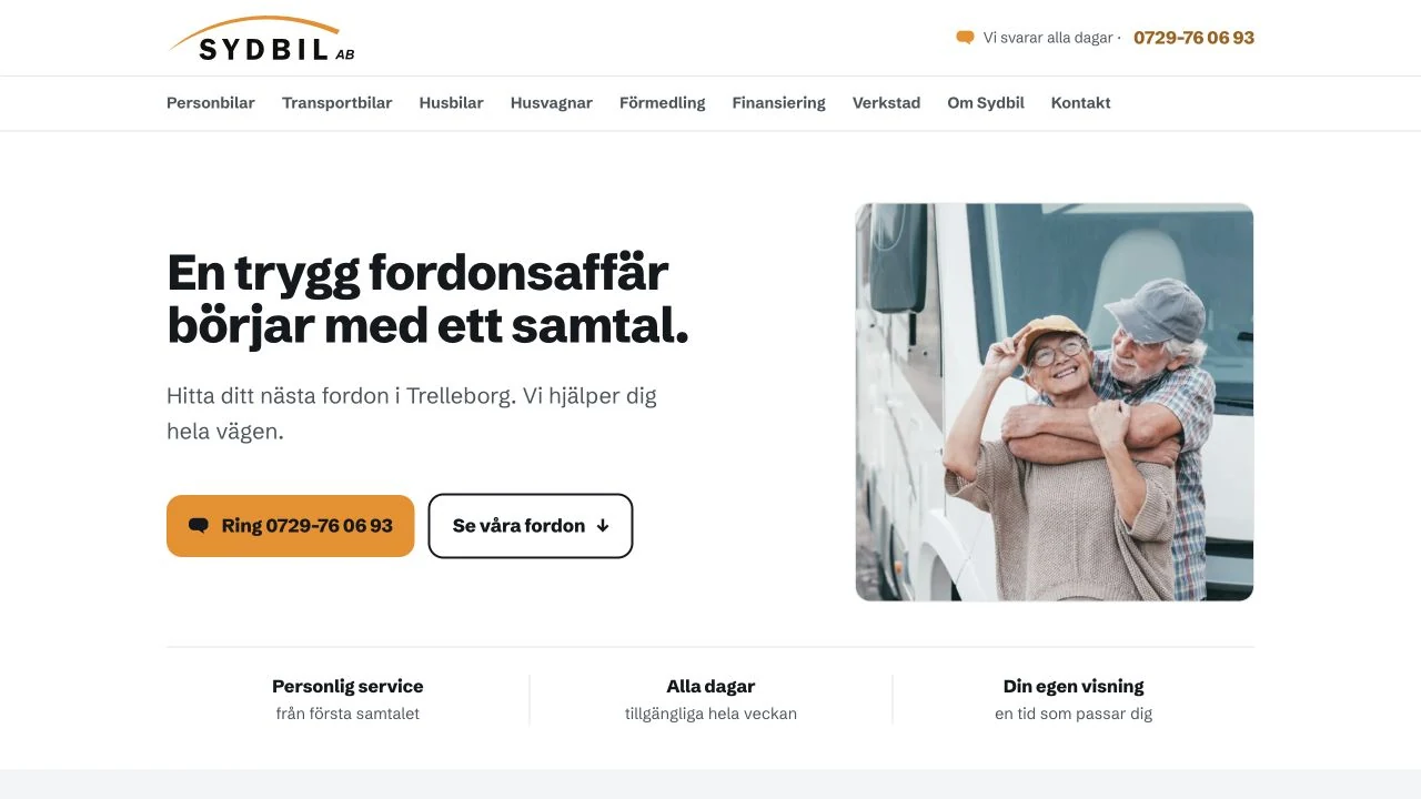 Startsidan för Sydbil.