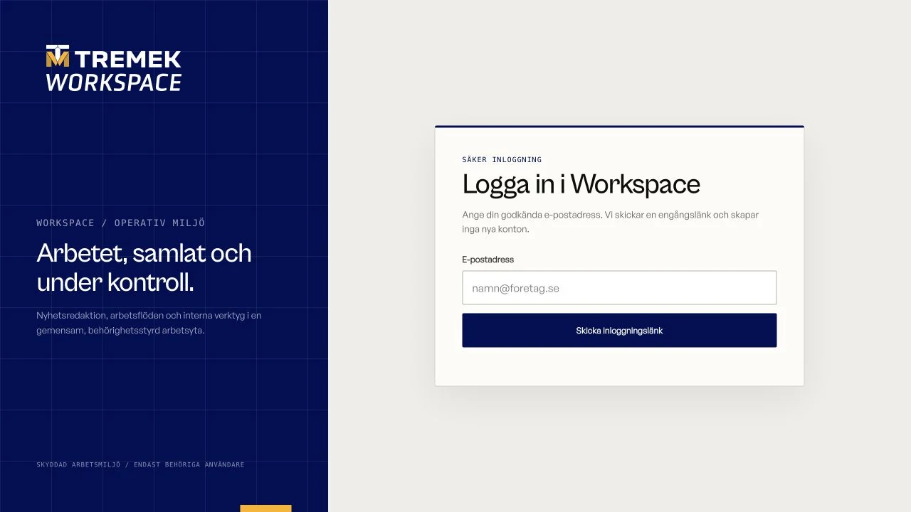 Inloggningssidan för Tremek Workspace.