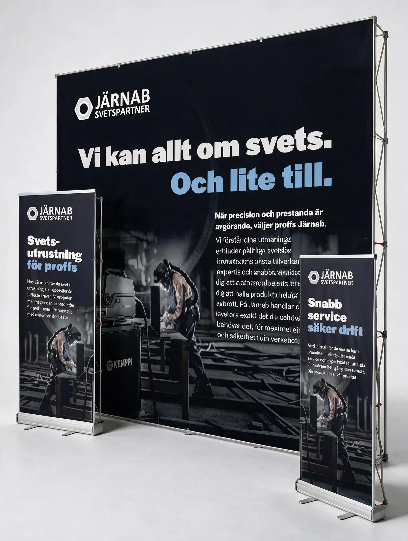 Svart mässvägg, rollup och broschyrer för Järnab